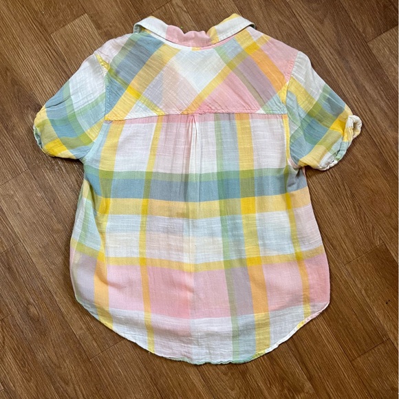 Lucky Brand Pastel Rainbow Plaid Button Down Top - Picture 2 of 4